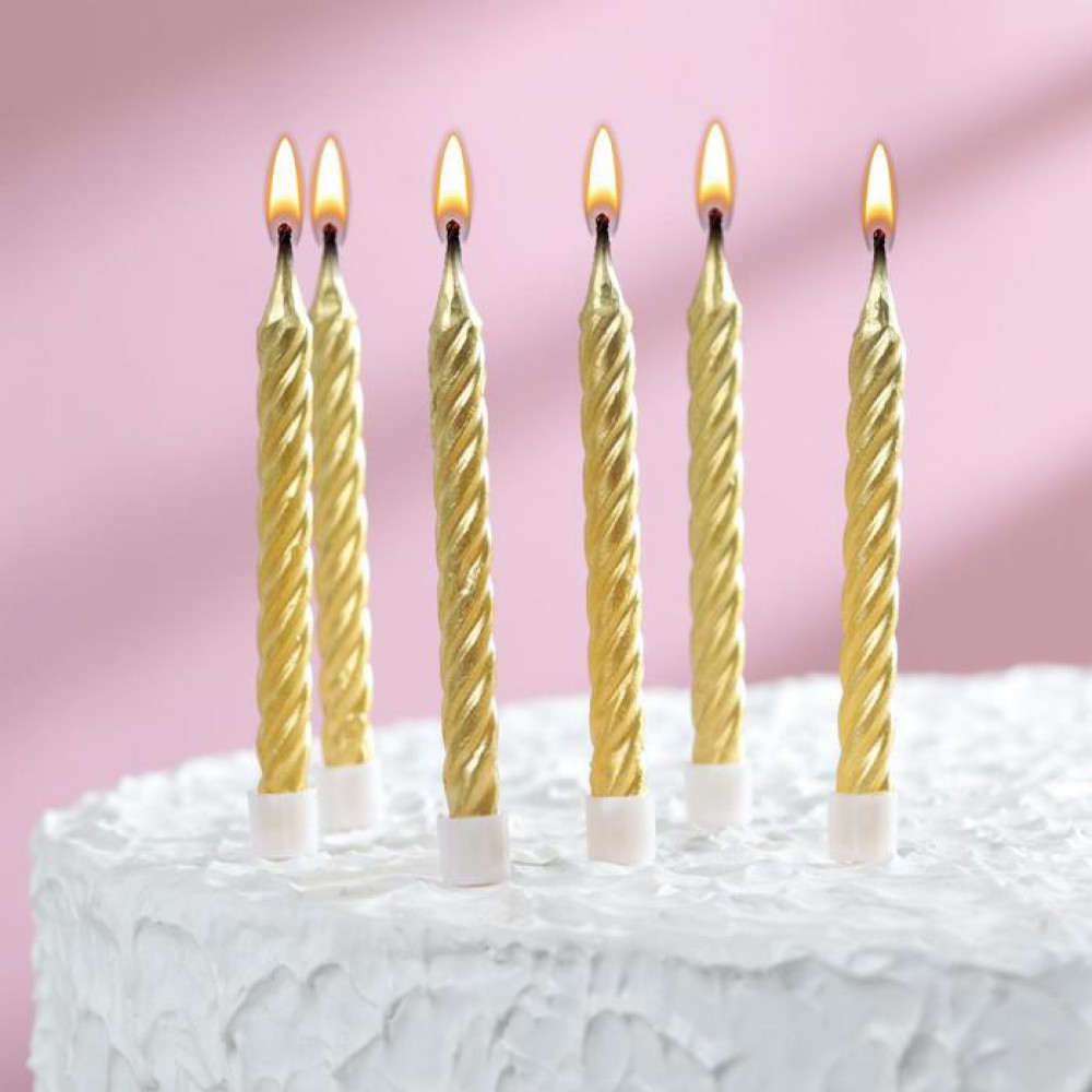 Свечи в торт Золотые средние с подставками