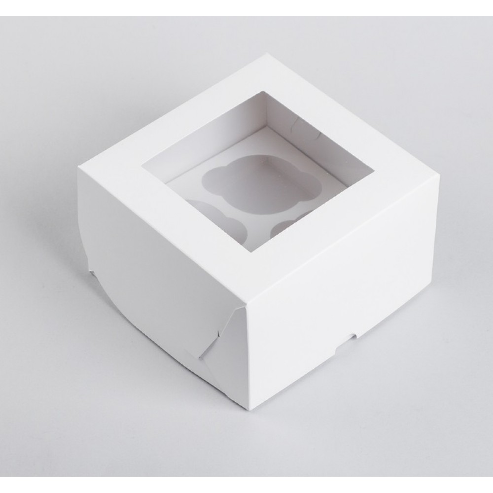 Упаковка для капкейков с окном на 4шт белый 16*16*10см