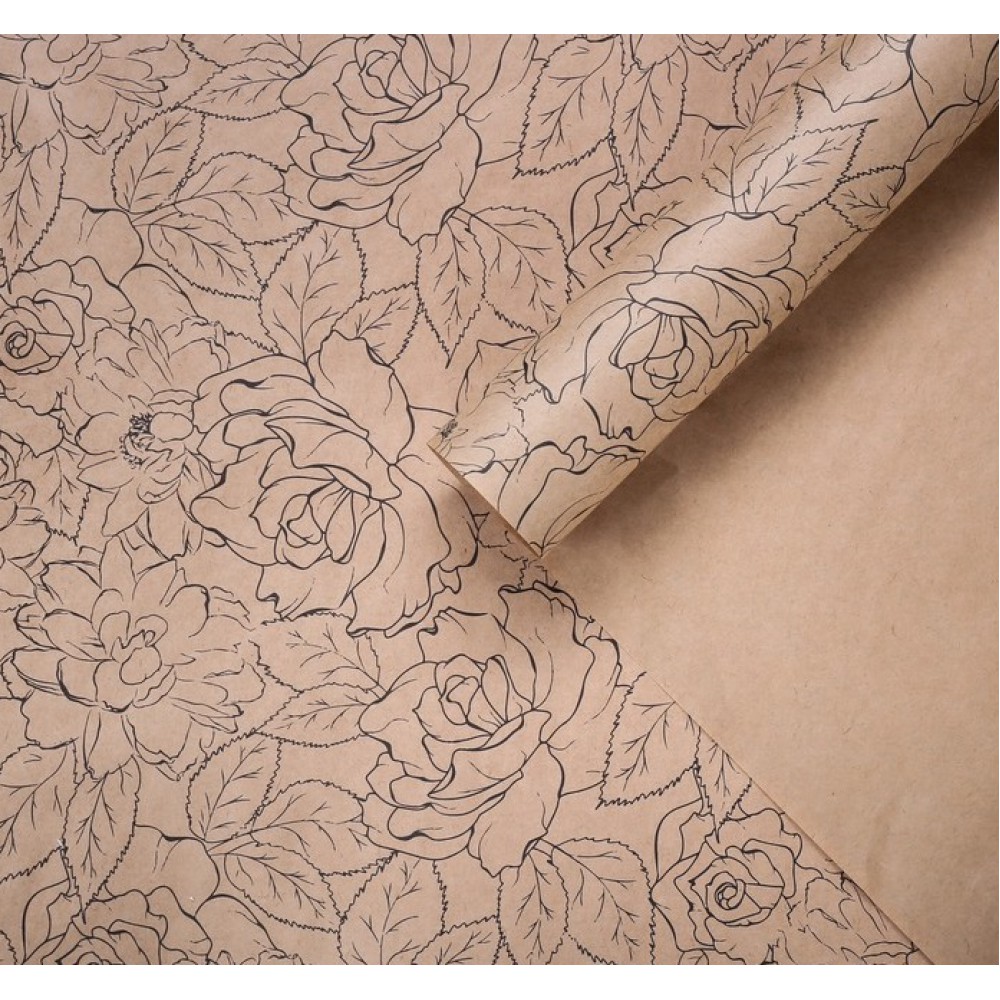 Бумага упаковочная крафтовая Цветы 70*100см