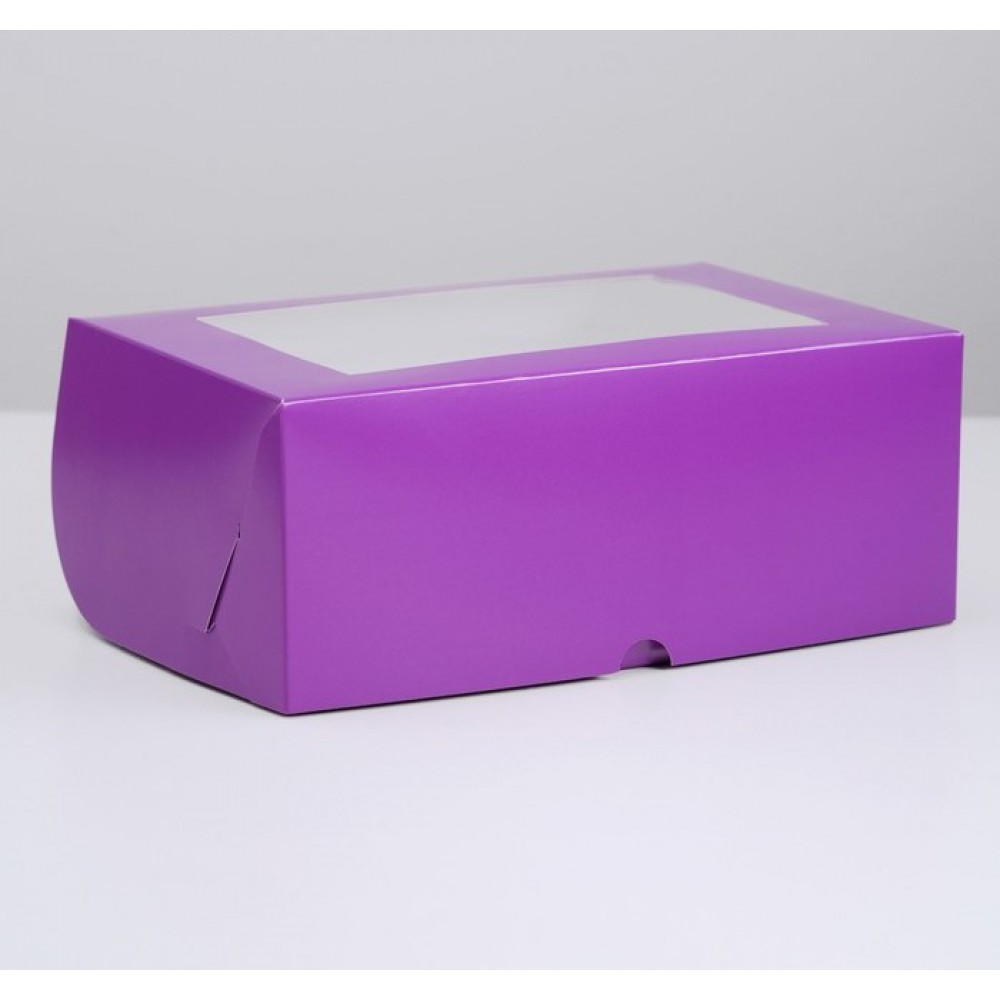Коробка на 6 капкейков с окном, фиолетовая, 25 х 17 х 10 см