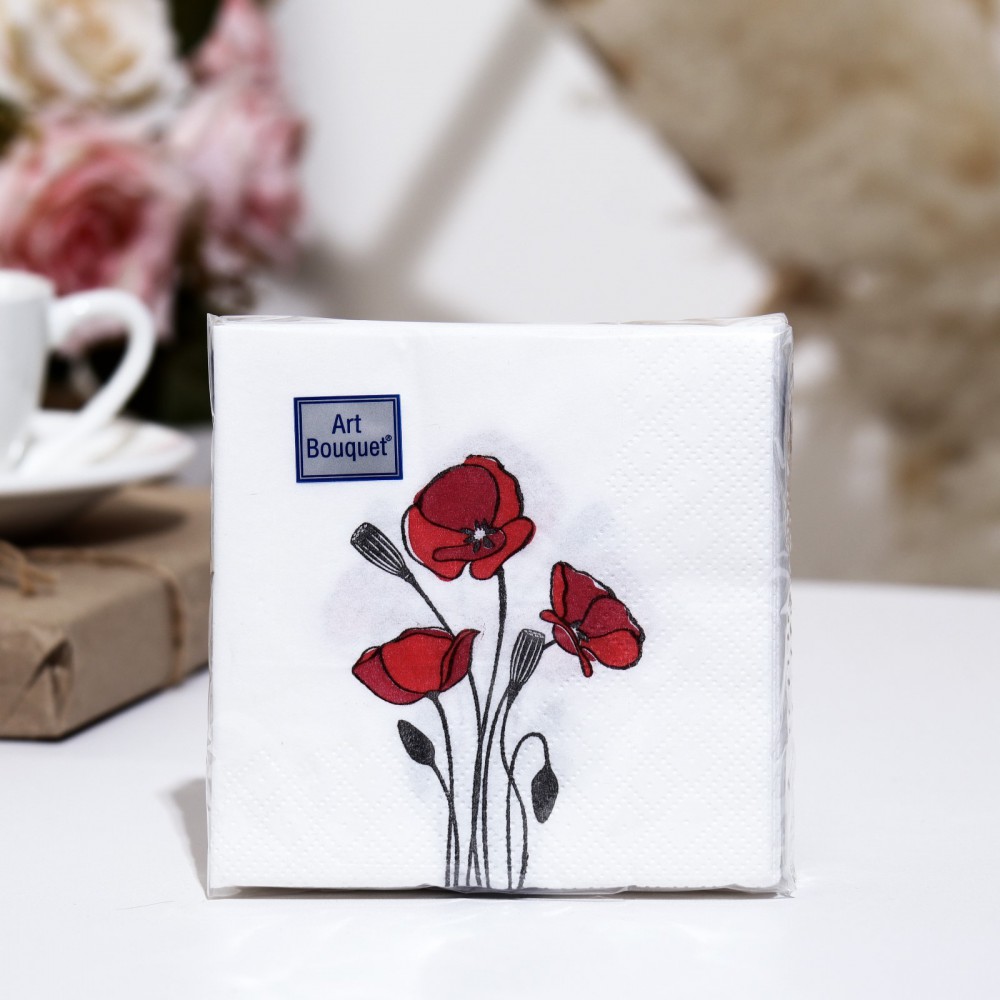 Салфетки бумажные «Маки», 20×20, 2 слоя, 30 шт