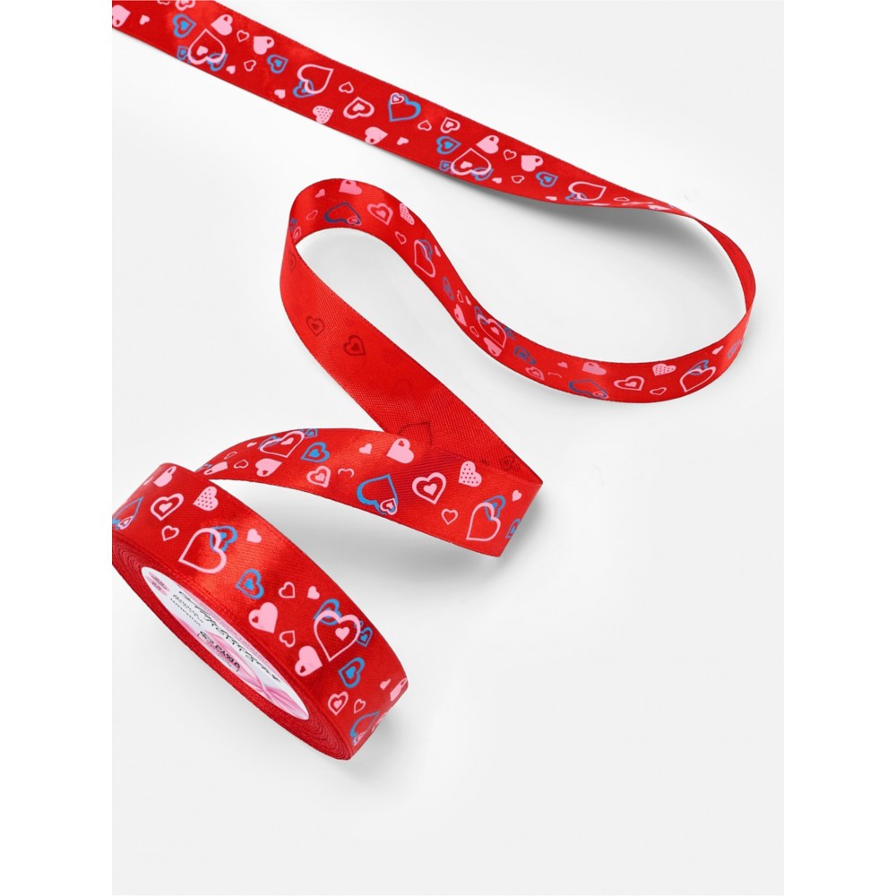 Лента атласная «Сердца», 25 мм, 23±1 м, красная №026