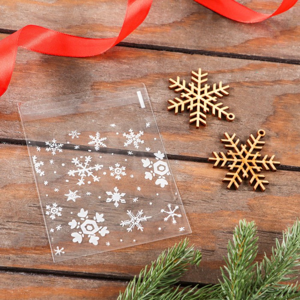 Пакет БОПП с лип. клап, «Снежинки», 10×10+3 см 