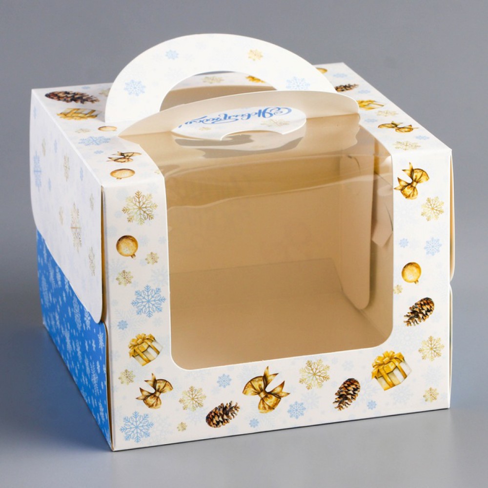 Коробка под бенто-торт с окном "Чудеса случаются" 16*16*12,5см