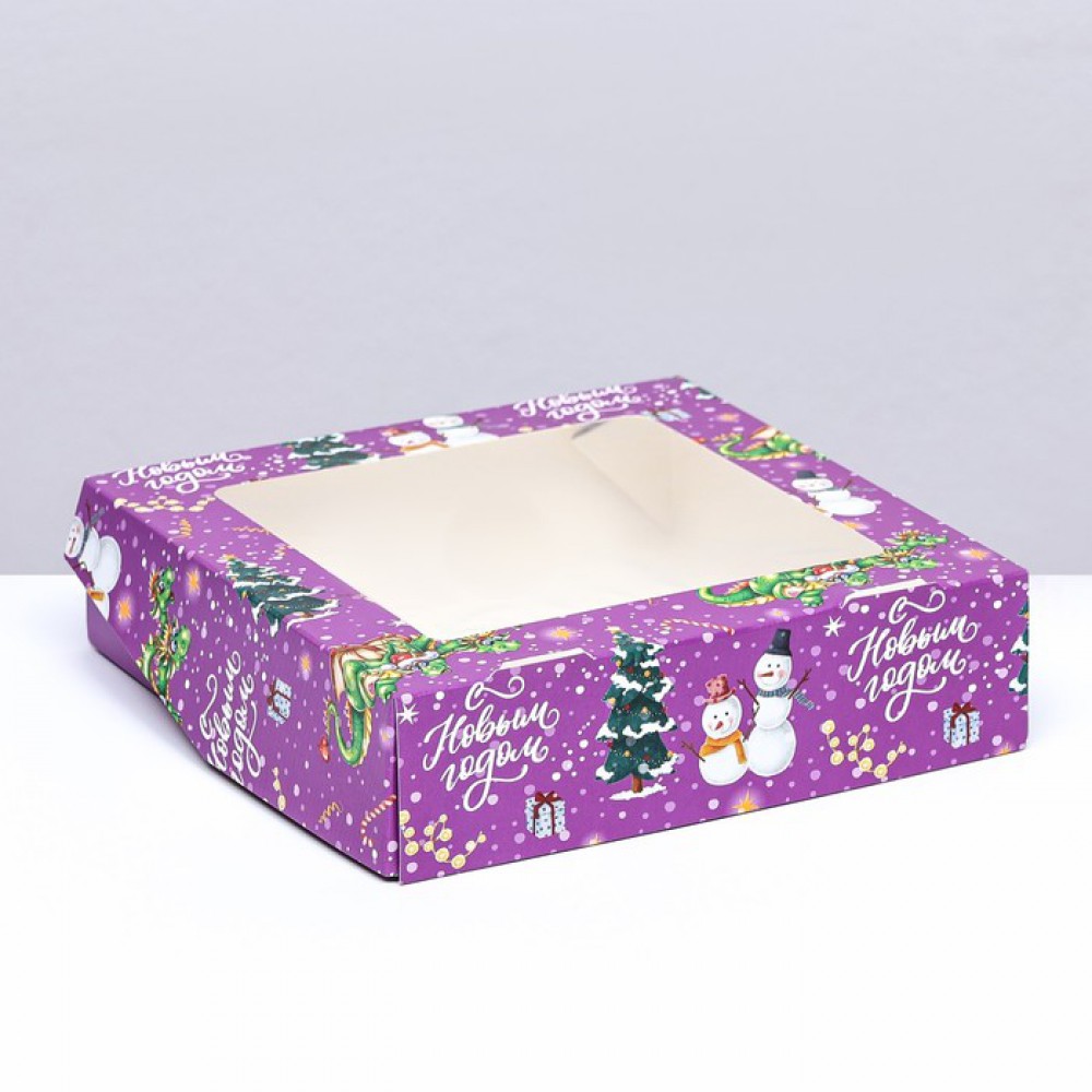 Коробка складная с окном "Снеговик" 15*15*4см