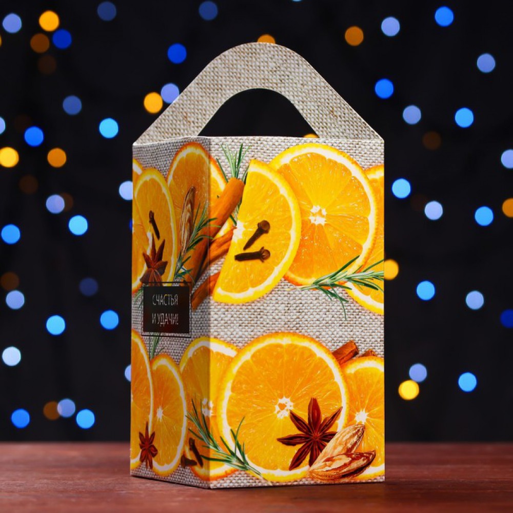 Коробка подарочная "Апельсинки" 10*10*18см.