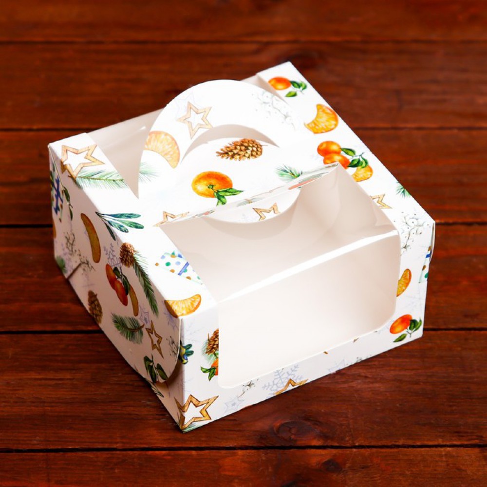 Коробка под б/т  "Мандарины и звёзды" 14*14*8см