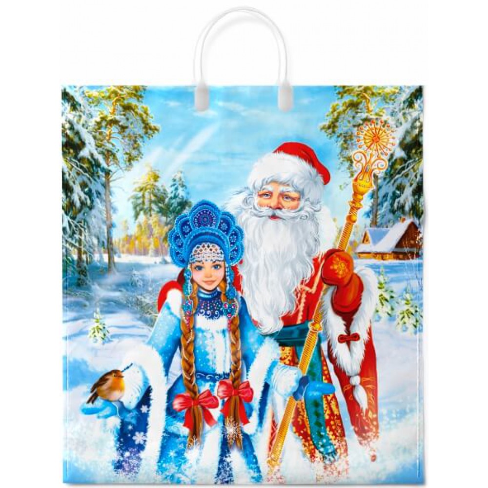 Пакет ПВД "Волшебная встреча" ламинированный с пластиковой ручкой 40х(44+5х2)см/100мкм