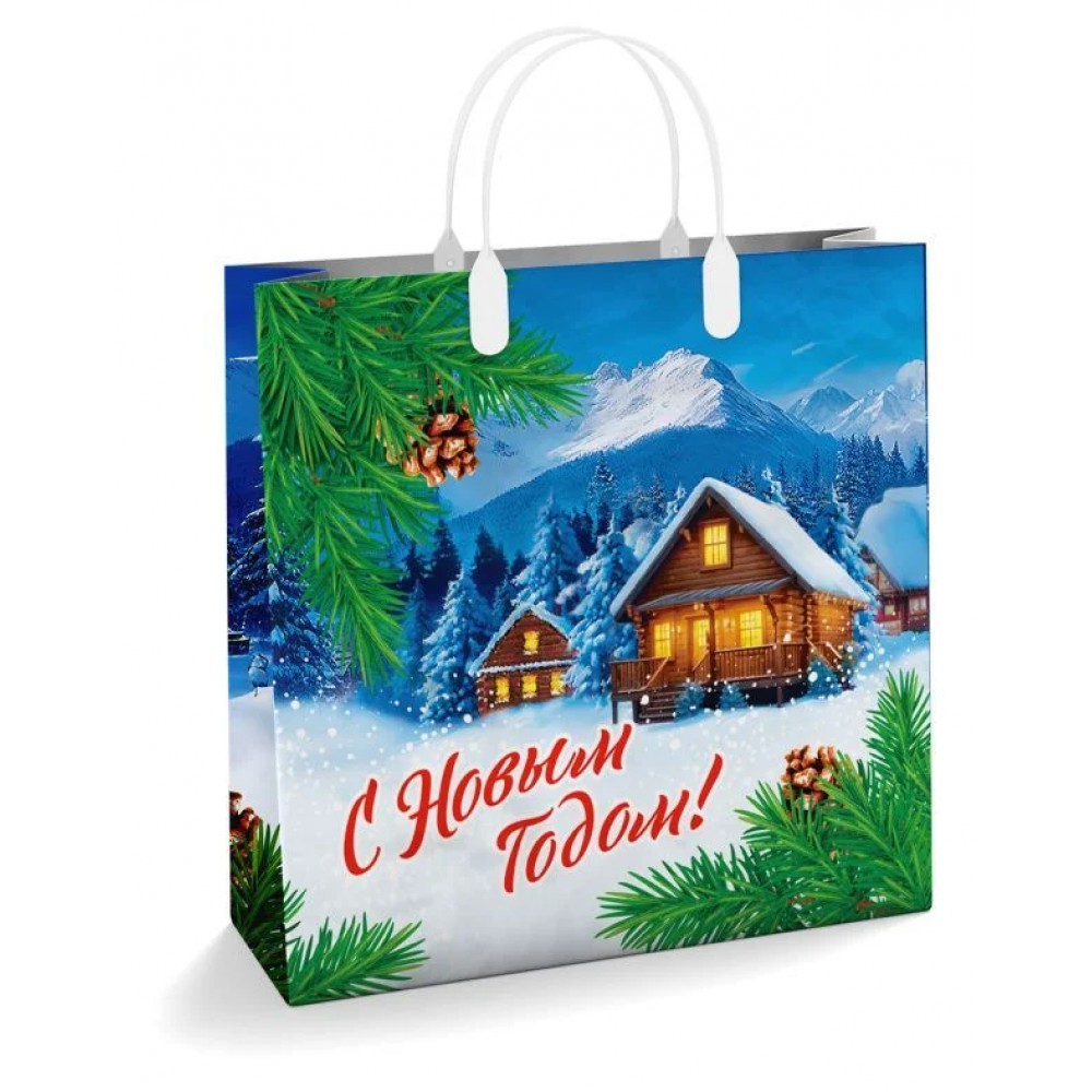 Сумка подарочная  "Домик в горах", 30x30 см, мягкий пластик, 150 мкм