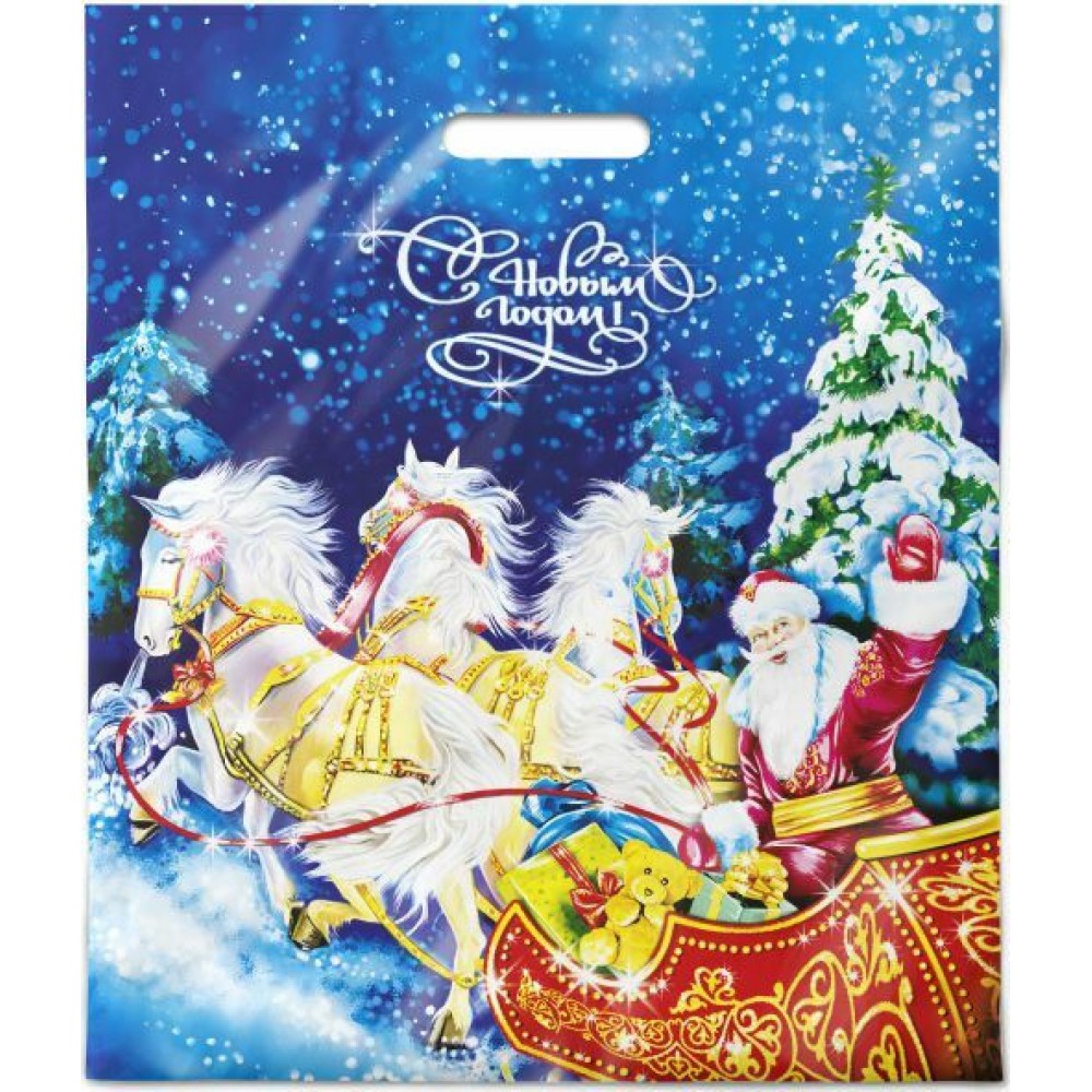 Пакет ПВД "Сани" ламинированный с пластиковой ручкой 40х(44+5х2)см/100мкм