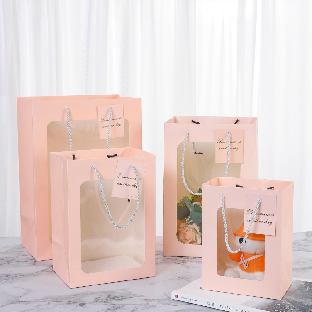 Пакет с ПВХ окном розовый 20*30*16см