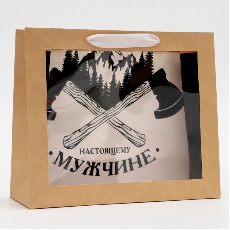 Пакет с PVC окном "Настоящему мужчине" 31*11*26см.   