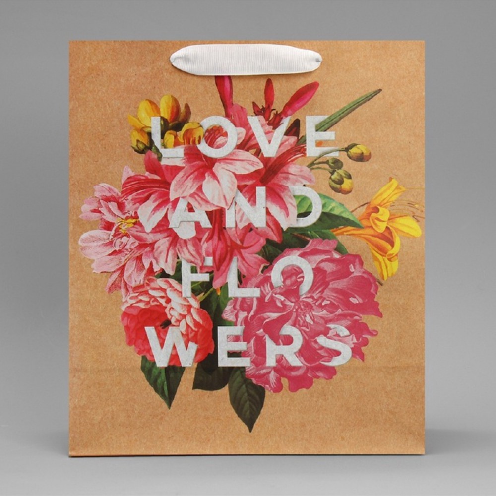 Пакет крафт "Love and flowers" 23*27*11,5см. 