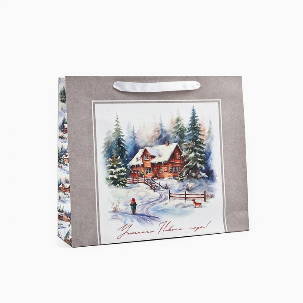 Пакет подарочный «Зимний лес», 26×30×9 см
