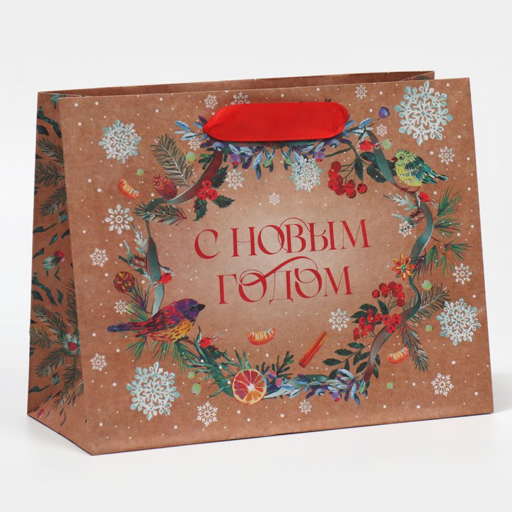 Пакет крафт «Новогоднее чудо», 23×18×10 см 