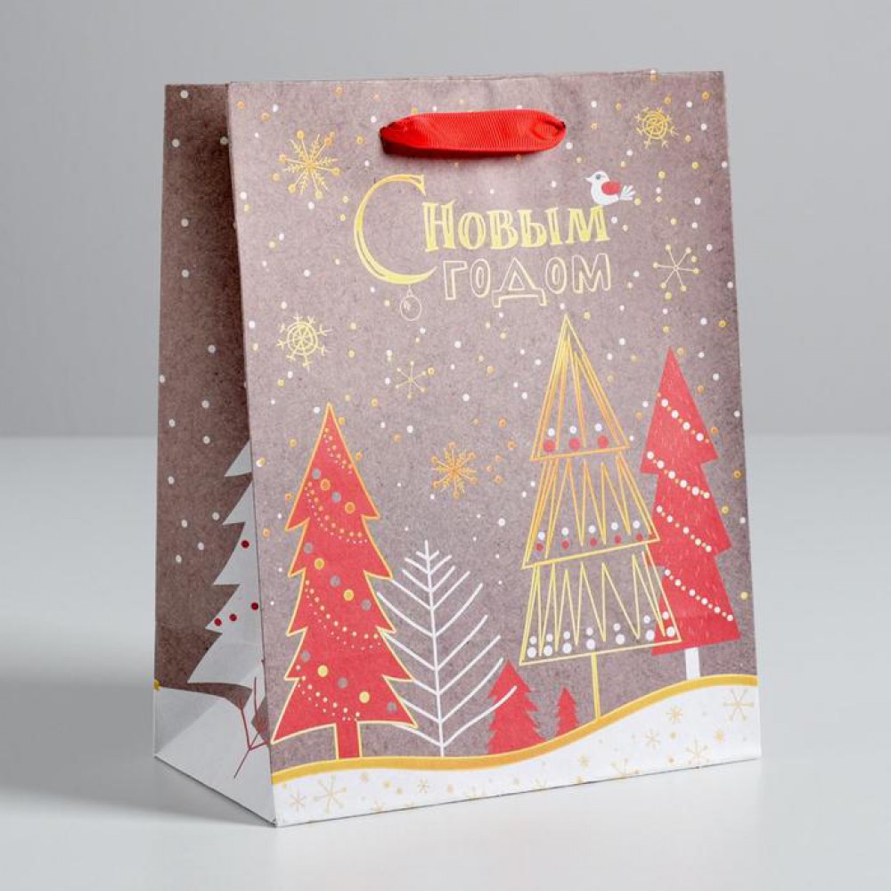 Пакет подарочный «Новогодние ёлки», 18×23×8 см