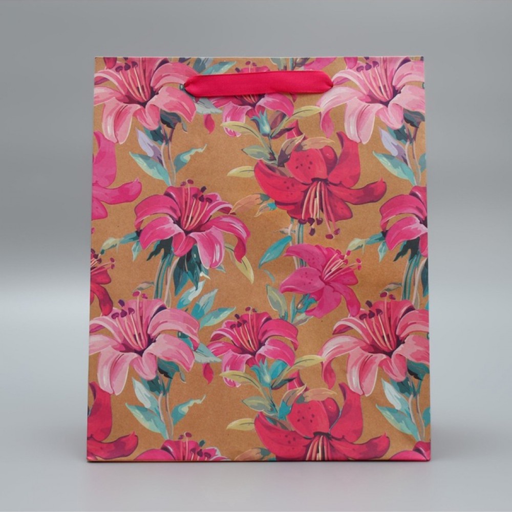 Пакет крафтовый, «Цветы», 23×27×11.5 см