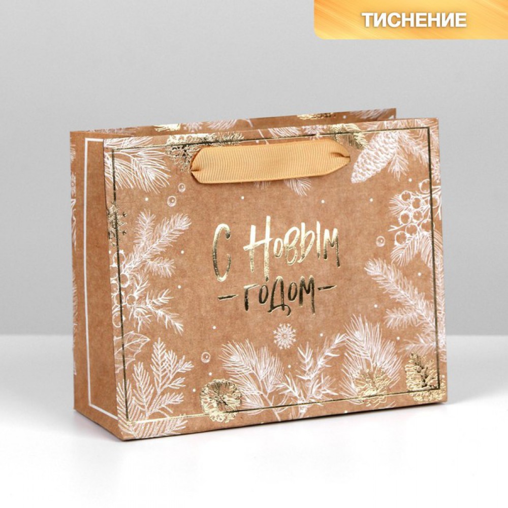 Пакет крафт «С Новым годом!», 12 × 15 × 5,5 см