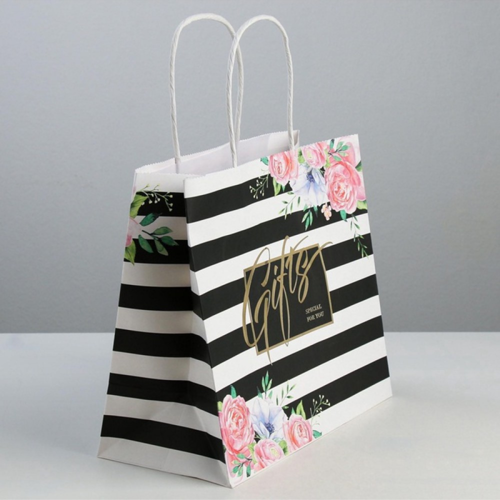 Пакет крафт, «Gifts», 25×22×12 см