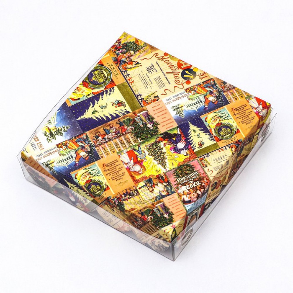 Коробка для печенья "Новогодняя афиша" 12*12*3см. 
