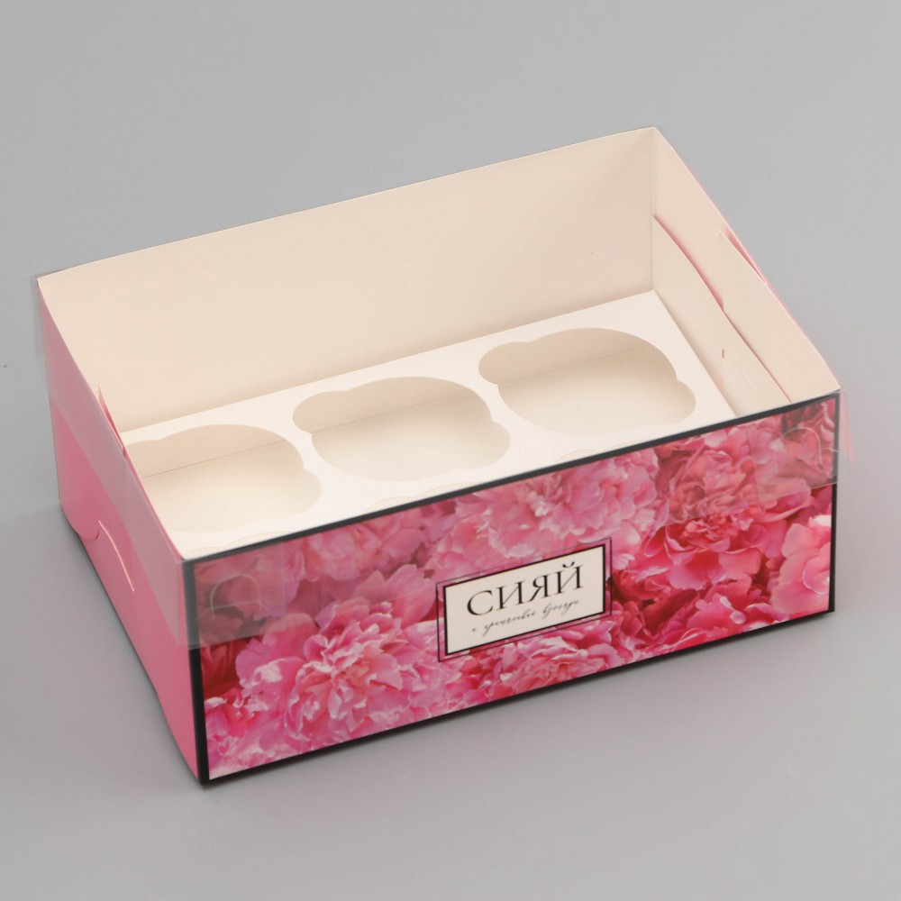 Коробка для 6 капкейков, «Сияй от счастья», 23×16×10 см