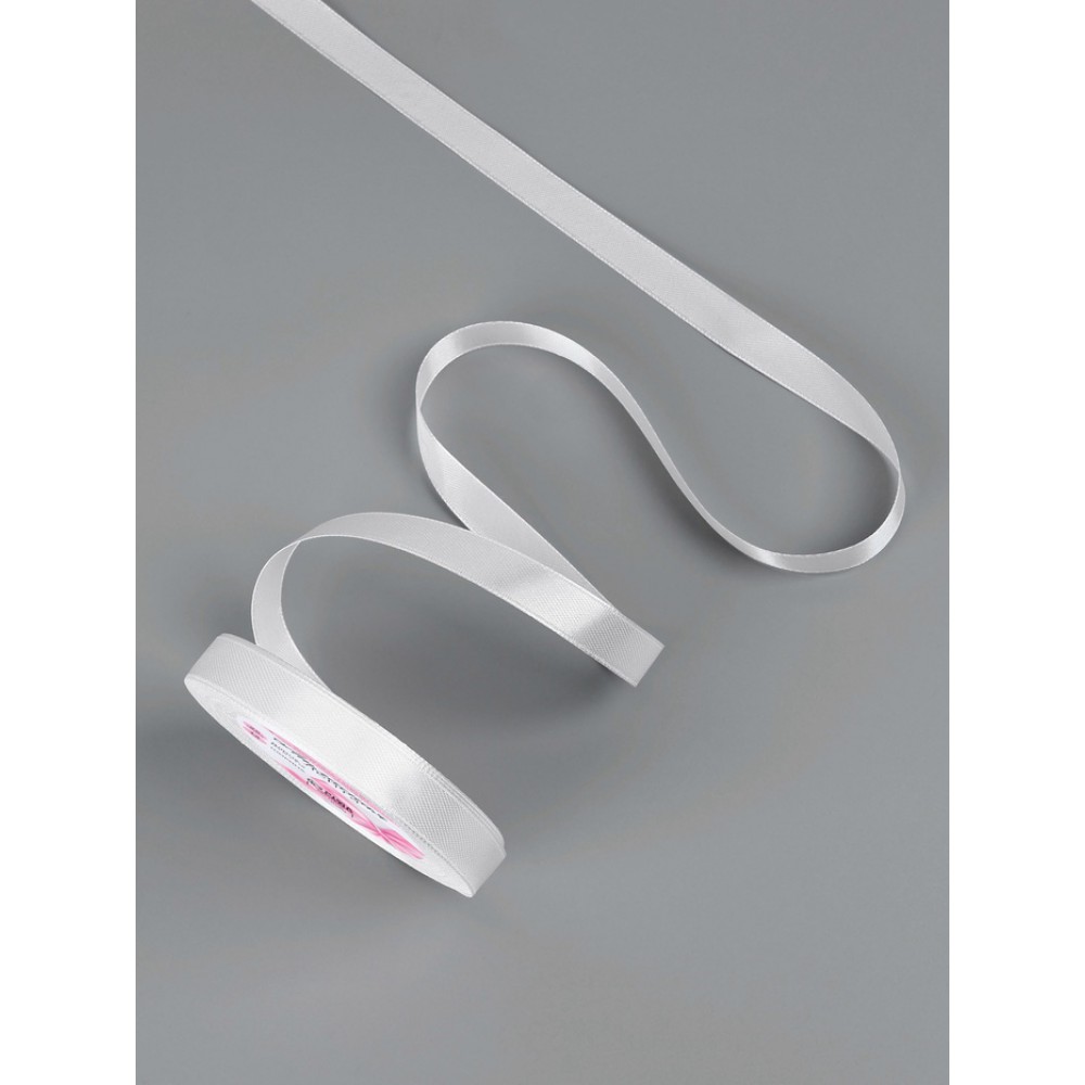 Лента атласная, 12 мм × 23 ± 1 м, цвет белый №01